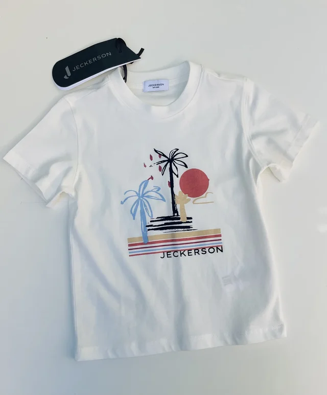 T-shirt maniche corte jersey Jeckerson bambino bianca con stampa