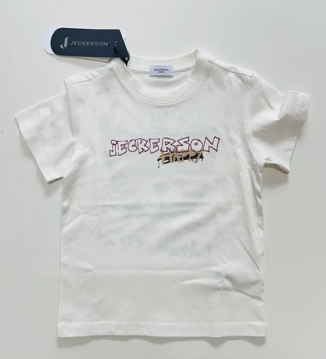 T-shirt bambino Jeckerson color latte con stampa sul retro