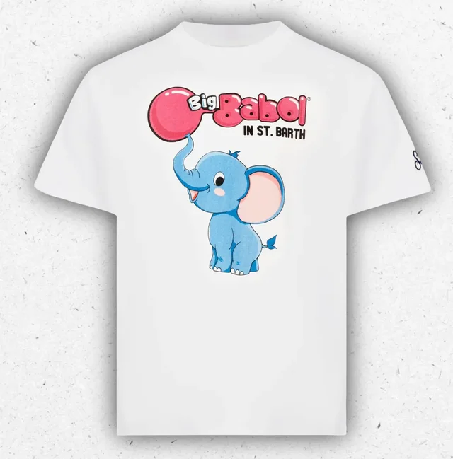 T-shirt Ragazzo MC2 Saint Barth Big Babol Elefante in Cotone Bianco