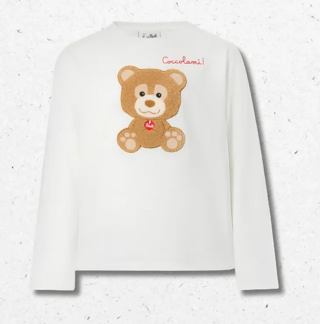T-Shirt Penny Bambina MC2 Saint Barth Bianca a Maniche Lunghe con Orsetto Trudi Descrizione HTML:
