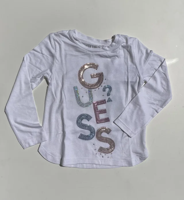 T-shirt maniche lunghe bianca Guess per bambina