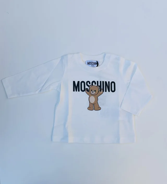 T-shirt maniche lunghe bianca Moschino per neonato