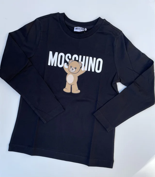 T-shirt maniche lunghe bianca o nera per bambino ragazzo Moschino