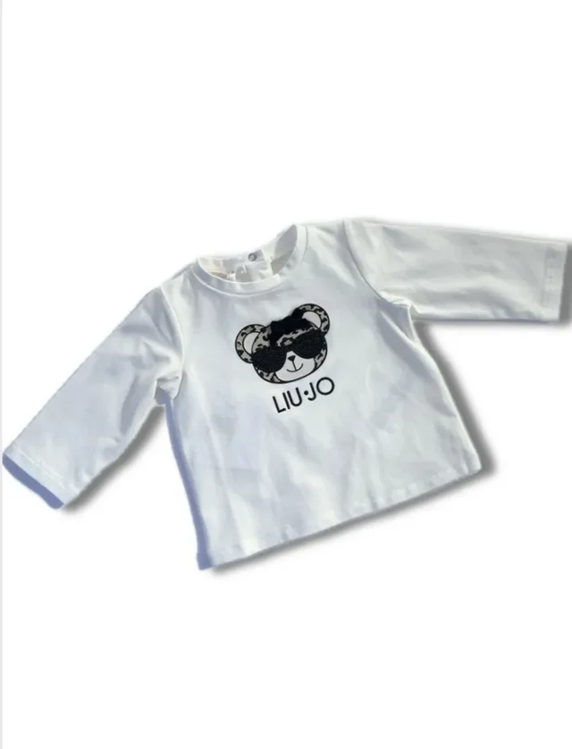 T-shirt Maniche Lunghe Liu Jo in Cotone Bianca - Stampa Logo e Strass - Neonata
