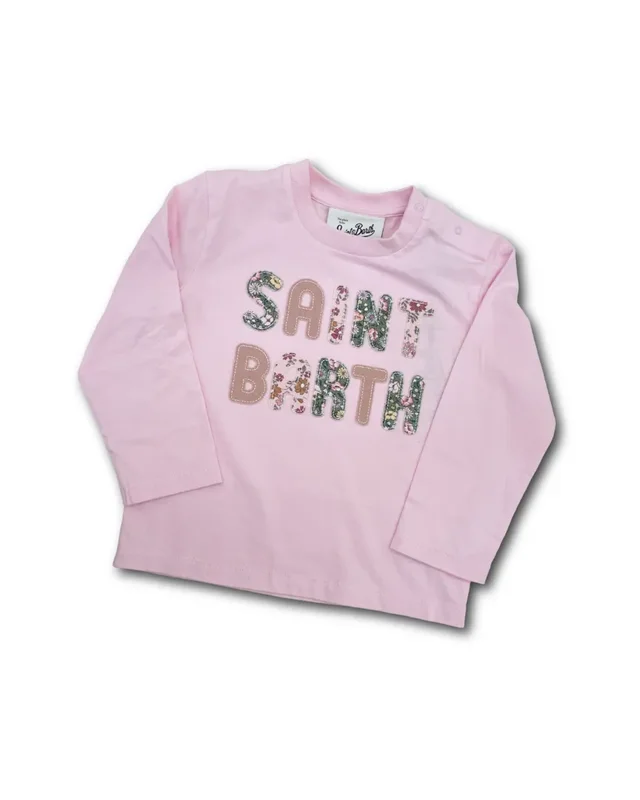 T-Shirt Maniche Lunghe MC2 Saint Barth con Patch Floreale - Rosa