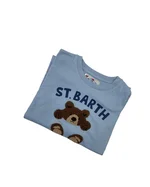 T-shirt a maniche lunghe MC2 Saint Barth per bambino, colore Azzurro Cielo. Presenta un ricamo di un orso sul davanti. 1