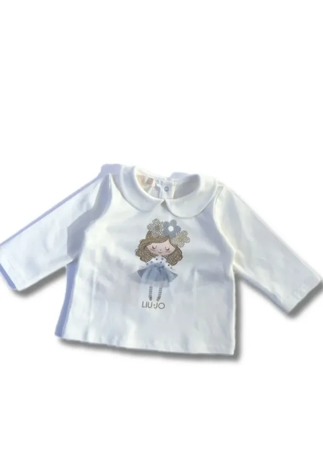 T-shirt Maniche Lunghe Neonata Liu Jo in Cotone Bianca - Stampa Strass