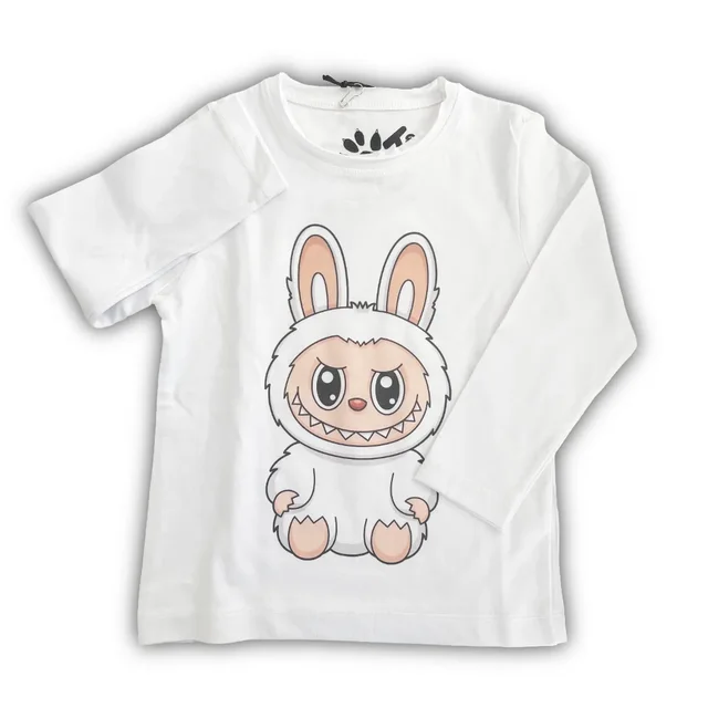 T-shirt Maniche Lunghe Oji Brand con Stampa Labubu Bianca