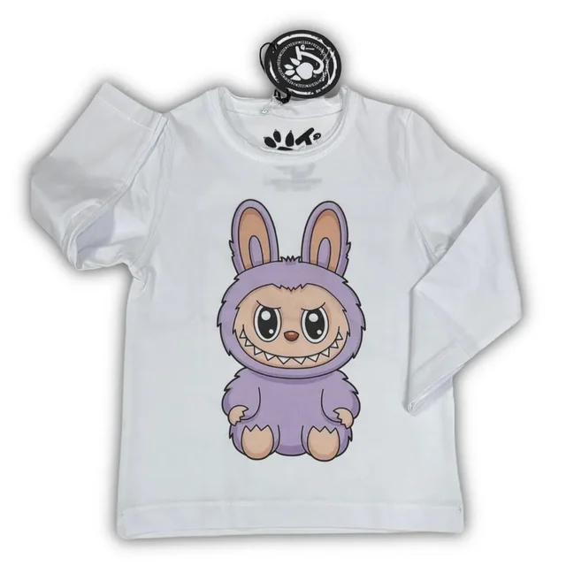 T-shirt Maniche Lunghe Oji Brand con Stampa Labubu Viola Bambino