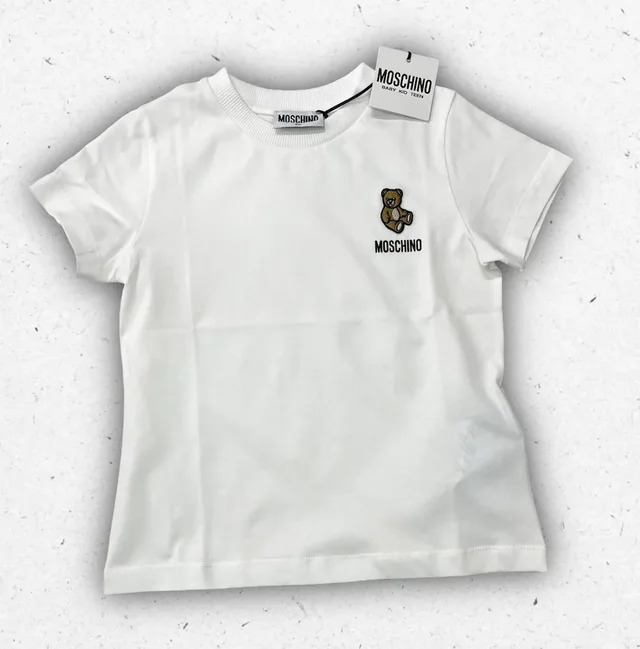 T-shirt Moschino Bambino Bianca in Cotone con Teddy Bear Logo