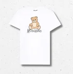 T-shirt Moschino Kids da ragazzo in cotone, bianca o fucsia, maxi stampa teddy bear, codice HNM05V 1