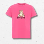 T-shirt Moschino Kids da ragazzo in cotone, bianca o fucsia, maxi stampa teddy bear, codice HNM05V 1