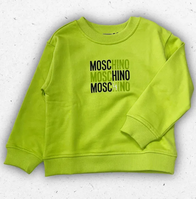 T-shirt Moschino Ragazzo in Cotone con Logo Bold Verde e Bianca