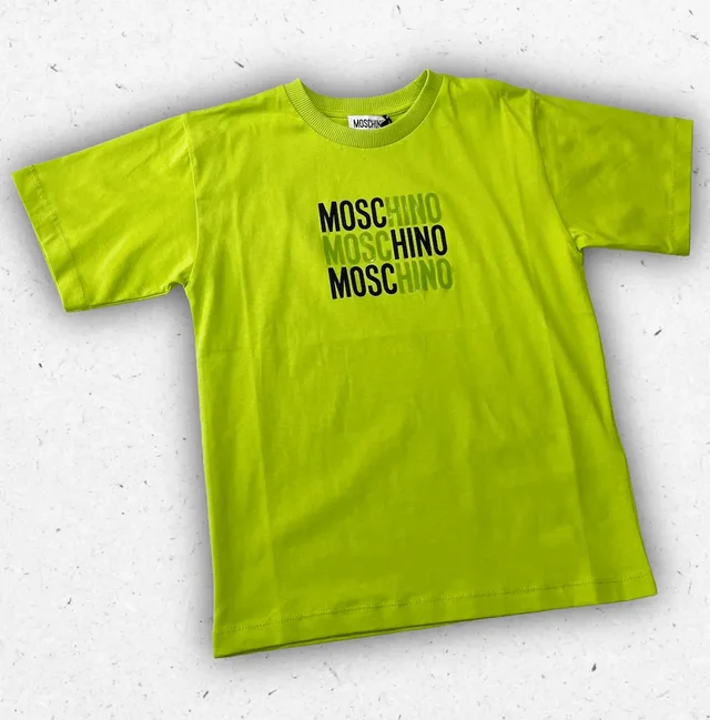T-shirt Moschino Ragazzo Verde Acido in Cotone con Logo Graphic Shadow