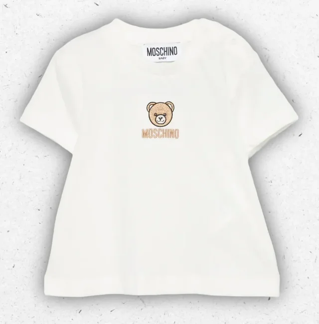 T-Shirt Neonati Moschino Kids Bianca con Logo e Scatola Regalo