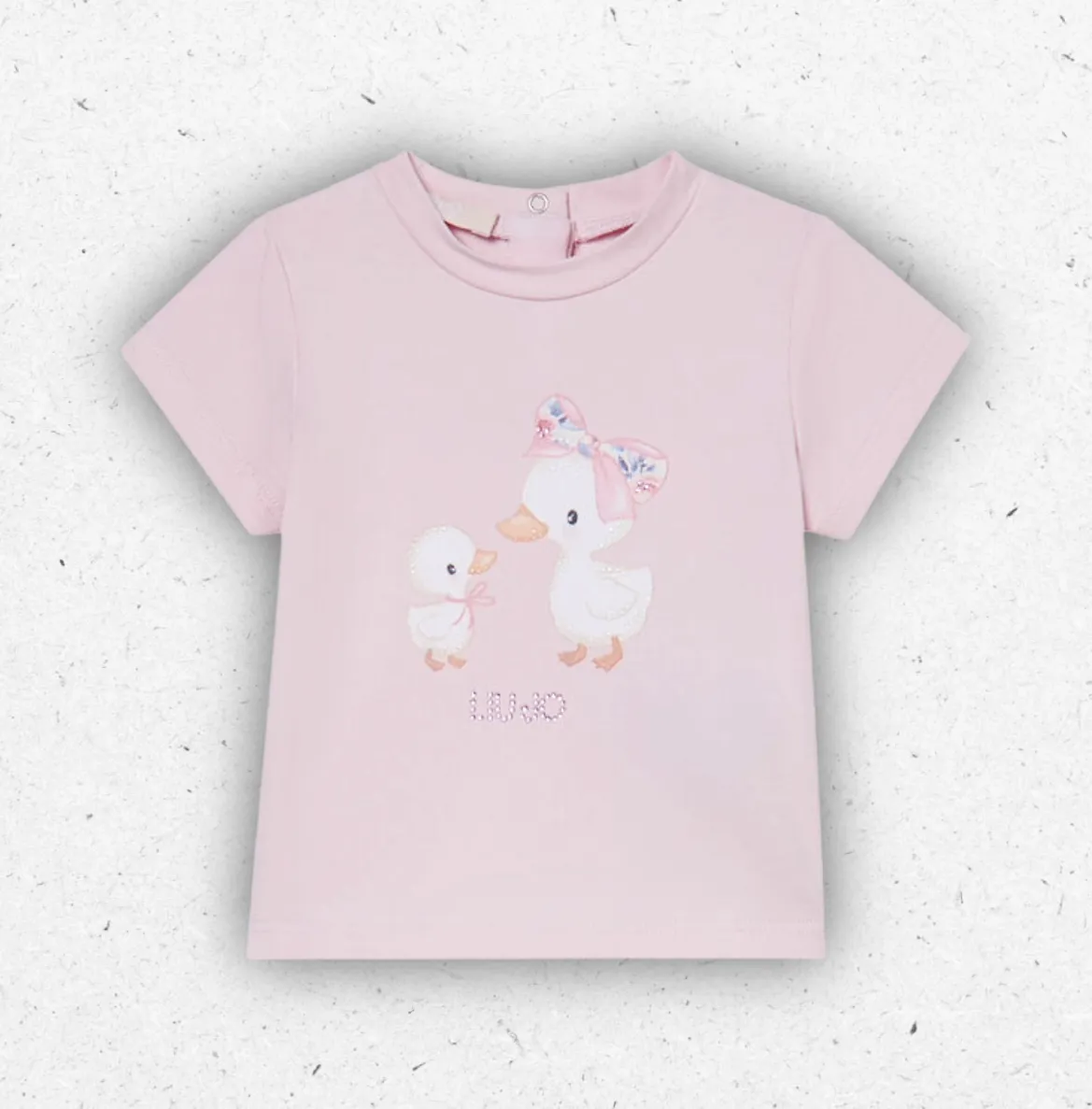 T-shirt rosa da neonato Liu Jo Better in cotone con stampa frontale e bottoni a pressione per una facile vestibilità.