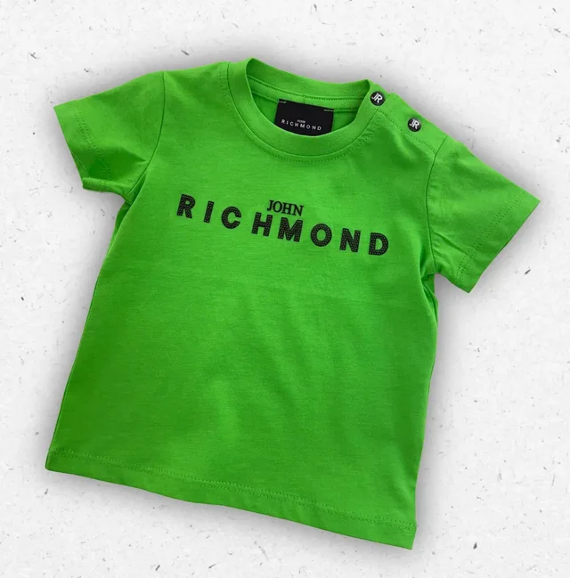 T-shirt Neonato Richmond Logo Borchiato Bianca e Verde 6-36 Mesi Streetwear