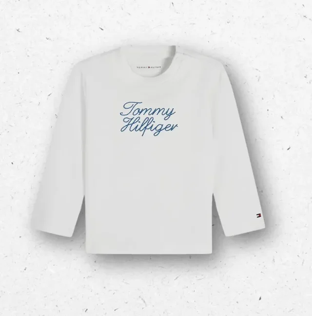 T-Shirt Neonato Tommy Hilfiger a Maniche Lunghe Bianca in Cotone