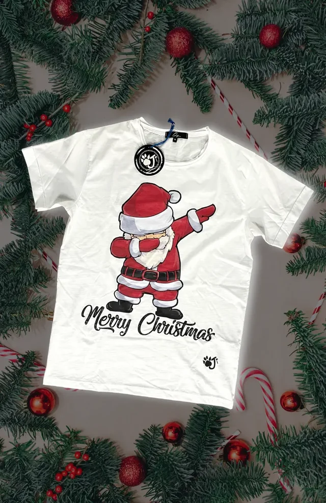 T-shirt Oji Brand a Manica Corta - Tema Natalizio Babbo Natale "Dab" per Ragazzo