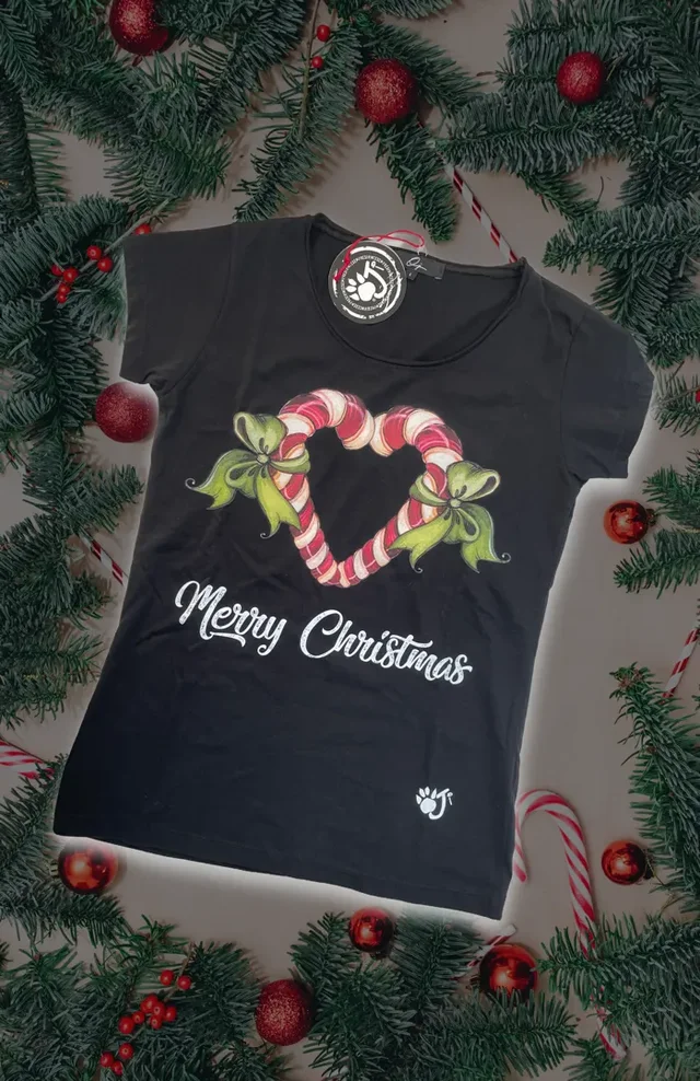 T-shirt Oji Brand a Manica Corta - Tema Natalizio Cuore Candy per Ragazza