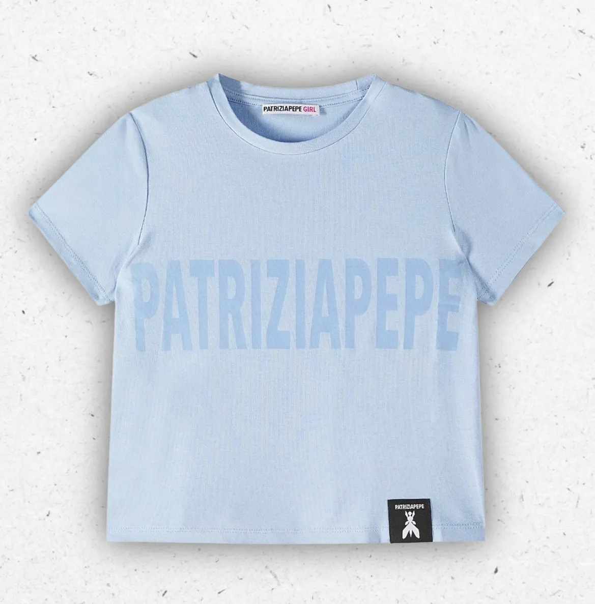 T-shirt over da ragazza Patrizia Pepe color cielo con vestibilità ampia e logo frontale stampato effetto silicone tono su tono.