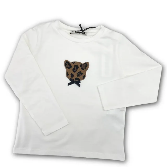 T-shirt Please Maniche Lunghe con Stampa Leopardo - Colore Bianco