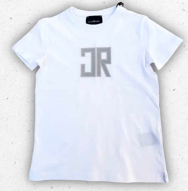T-shirt Ragazzo Richmond Bianca con Logo JR Grigio Contemporary 8-16 Anni