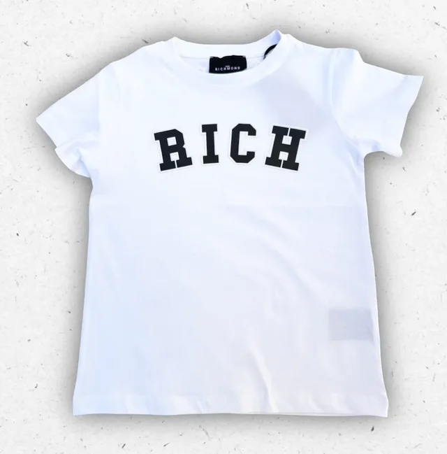 T-shirt Ragazzo Richmond Bianca con Scritta RICH Stile College 8-16 Anni