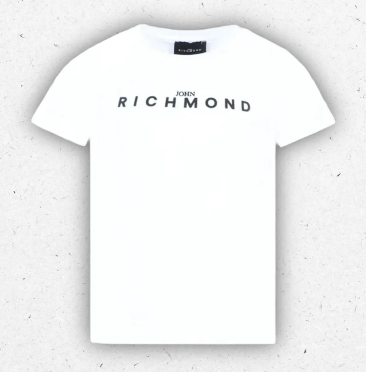 T-shirt a maniche corte per ragazzo John Richmond disponibile in bianco e nero con logo classico stampato a contrasto sul petto.