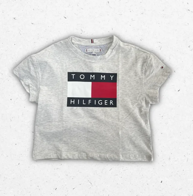 T-shirt Tommy Hilfiger Ragazza in Cotone Organico con Logo Flag