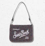 Borsa Parisienne Mini MC2 Saint Barth da donna in tessuto tweed nero e multicolor shiny con scritta ricamata Dreaming of Saint Barth. 1