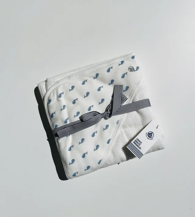 Triangolino da bagno bianco balena Petit Bateau Asciugamano quadrato da bagno in cotone