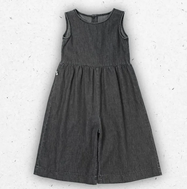 Tuta Bambina Maperò in Denim Grigio Scuro Smanicata con Pantalone Culotte 2-6 Anni