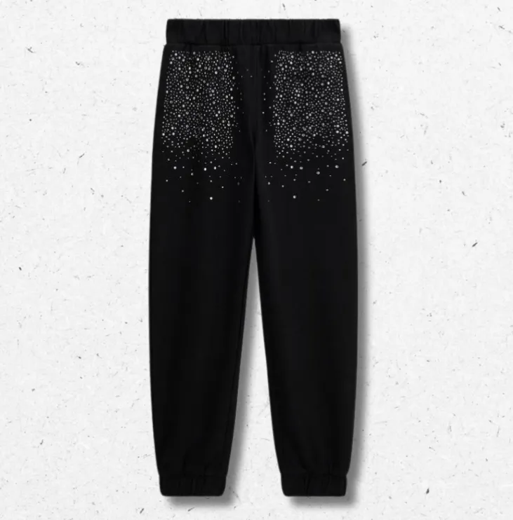 Tuta jogging Guess da ragazza nera con applicazioni in strass, codice J6YB05