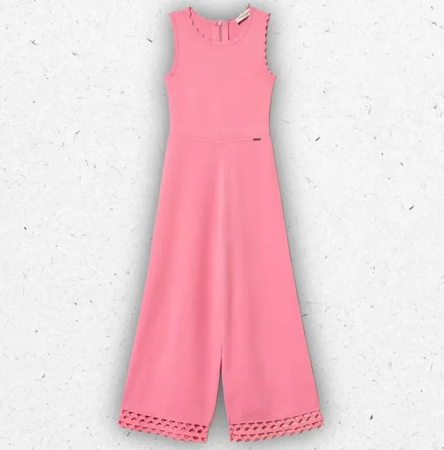 Tuta Ragazza Twinset Rosa Aurora Pink in Maglia con Fondo Traforato a Zig-Zag