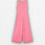 Tuta intera rosa da ragazza Twinset Milano in maglia di viscosa con motivo traforato a zig-zag al fondo e bordi smerlati. 1