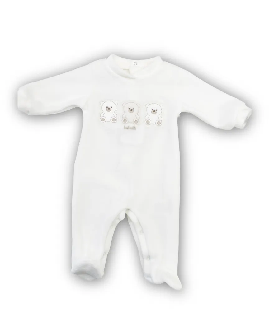 Tutina intera Lalalù per neonato o neonata in ciniglia, di colore Latte (bianco crema). Capo caldo, morbido ed elegante.