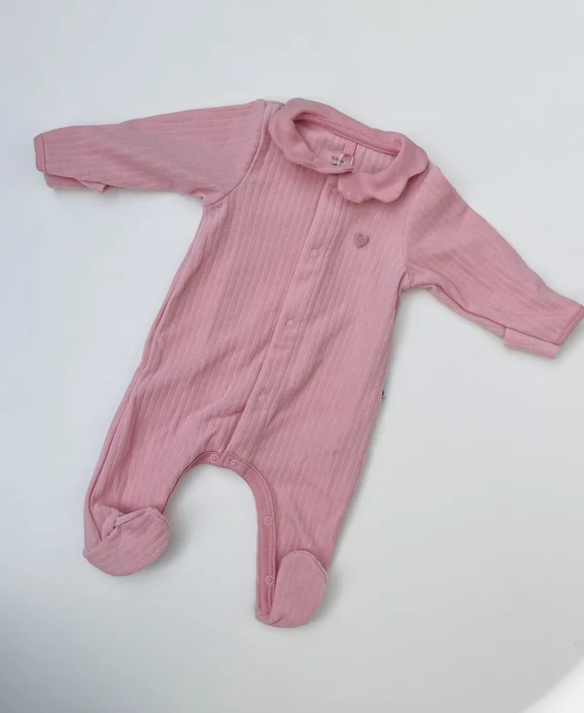 Tutina con piedi pigiama colletto rosa neonato Petit Bateau