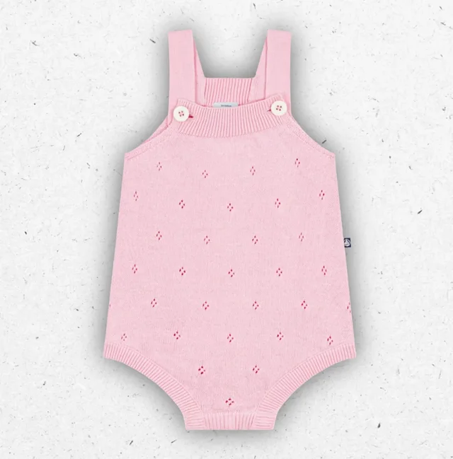 Tutina Corta Neonato Petit Bateau Unisex in Maglia di Cotone Traforata Estiva Salopette