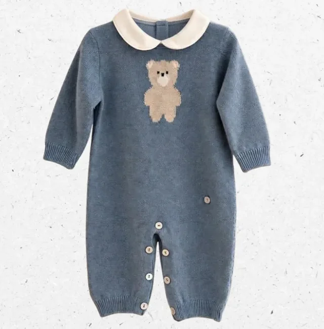 Tutina in Maglia con Orsetto Jacquard Ecrù Coccodè