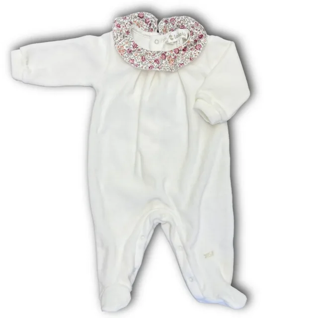 Tutina Intera Lalalù per Neonata - Ciniglia e Colletto Floreale
