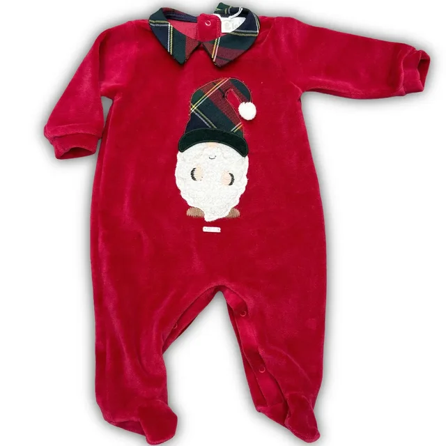 Tutina Intera Natalizia per Neonato in Ciniglia - Tema Elfo/Babbo Natale - Lalalù