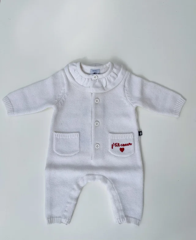 Tutina Petit Bateau bianco cuore per neonato