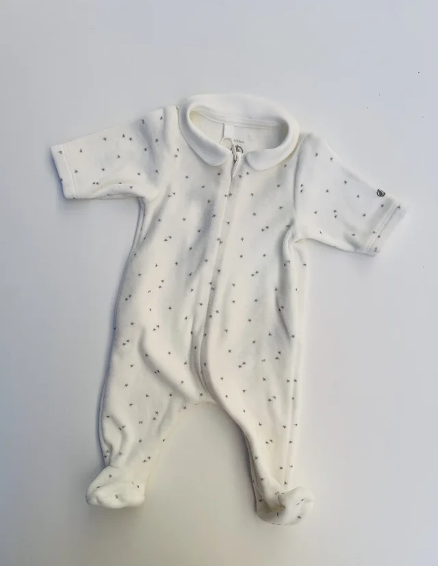 Tutina pigiama zip in ciniglia bianco stelline Petit Bateau neonato