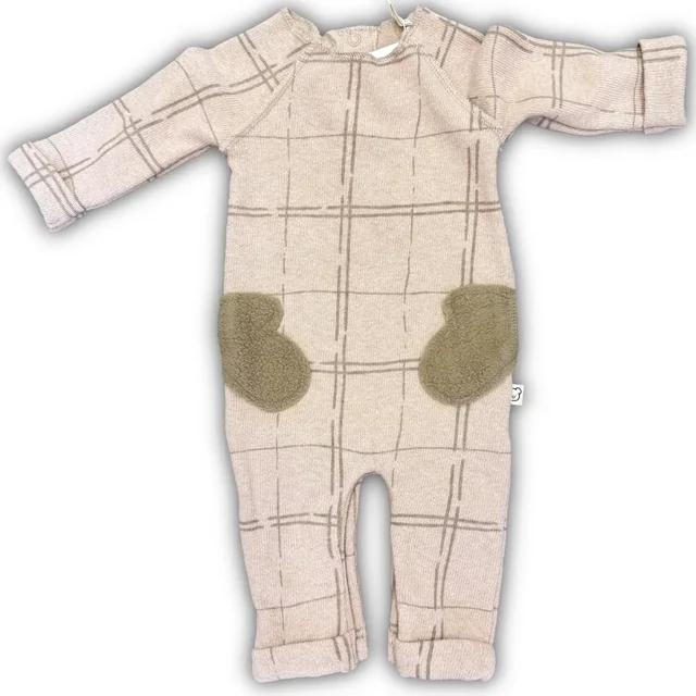 Tutina/Pigiama Intero Coccodè in Caldo Jersey - Fantasia Quadro Rosa Polvere