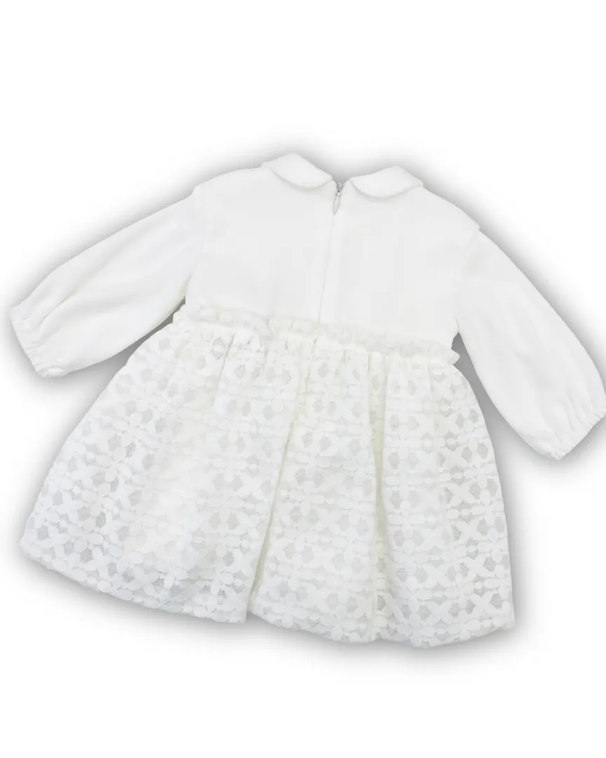 Vestitino Lalalù per neonata di colore Latte (bianco crema). Capo elegante e morbido per ogni occasione.