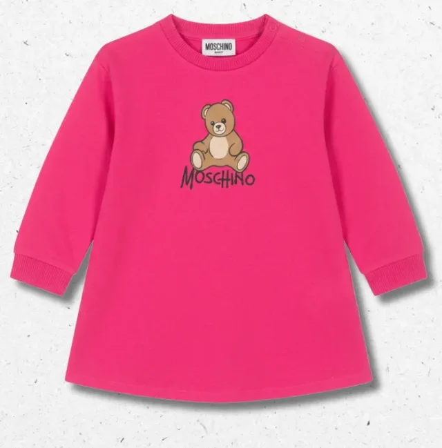Vestito Moschino Neonata Fucsia con Logo Orsacchiotto