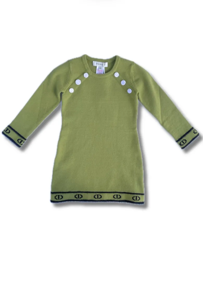 Vestito bambina Twinset in maglia elasticizzata colore verde con viscosa.